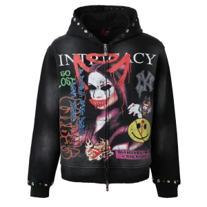 Black Front Page Mag Zip Up