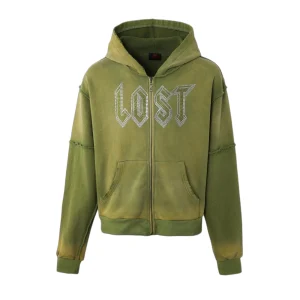 lost intricacy Green Rhinestone Zip Up