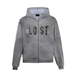 Lost Intricacy Grey Grunge Zip Up Hoodie