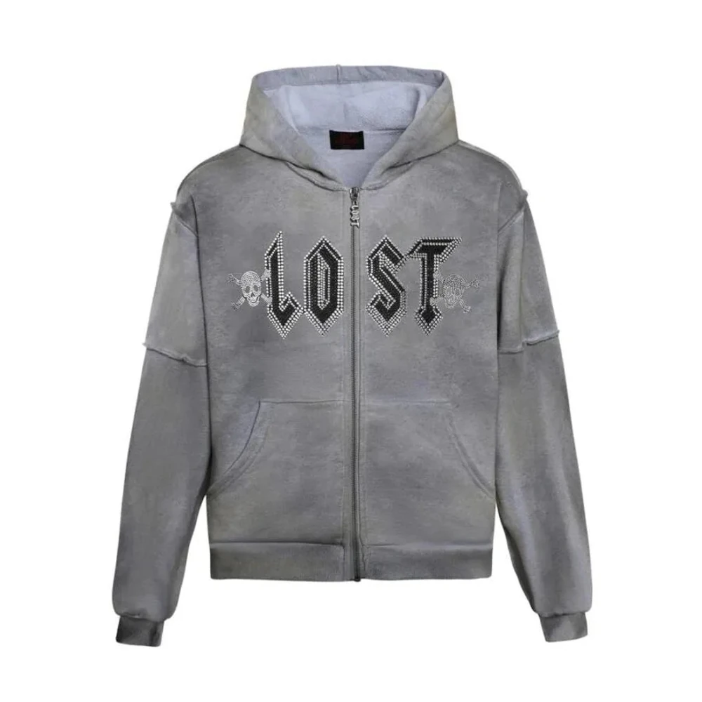 Lost Intricacy Grey Grunge Zip Up Hoodie Lost Intricacy Grey Grunge Zip Up Hoodie