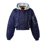 Lost intricacy Women’s Navy Blue Hooded Bomber jacket