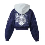 Lost intricacy Women’s Navy Blue Hooded Bomber jacket