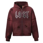 Lost intricacy Mens Burgundy Zip Up