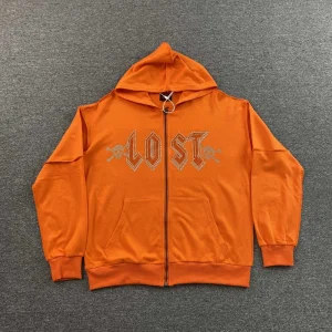 Orange Rhinestone Z/U Hoodie Lost Intricacy