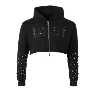 Women’s Cropped Blackout Patch Zip Up