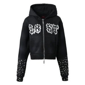 Women’s Washed Black Patch Zip Up