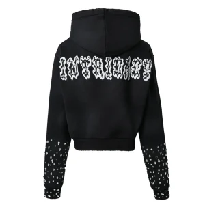 Women’s Washed Black Patch Zip Up